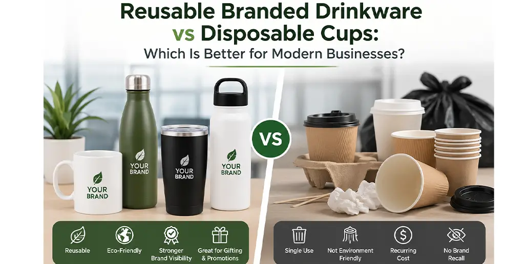 Reusable branded drinkware vs disposable cups for corporate branding and sustainable business gifting