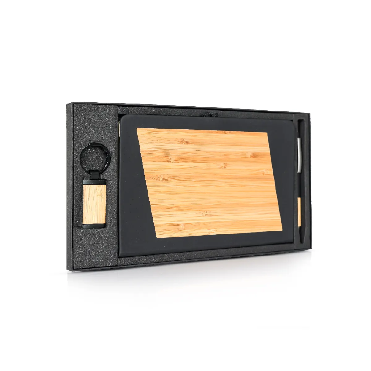 Eco-friendly bamboo corporate gift sets with notebook pen and keychain