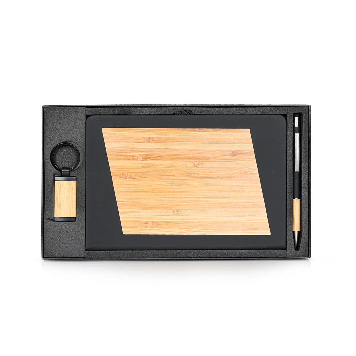 Eco-friendly bamboo corporate gift sets with notebook pen and keychain